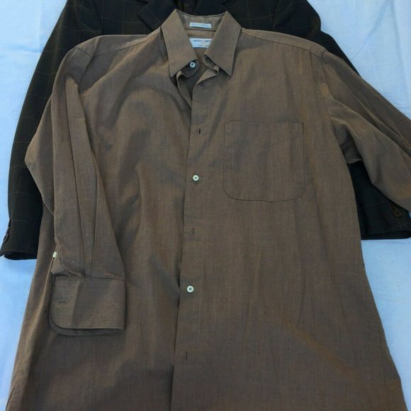 Brown Checkered Enzo Suit Virgin Wool 40R 30x30 Pant, Dress Shirt, Pocket Square - Picture 4 of 12